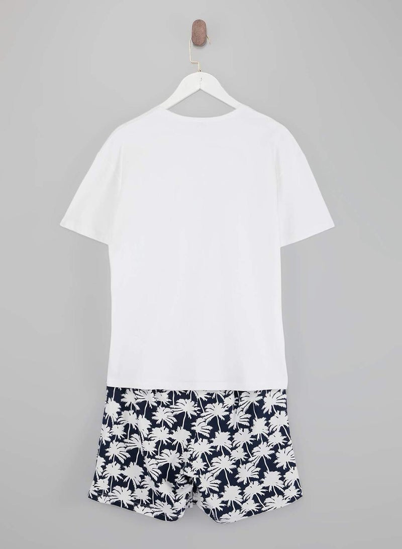 trendyol Ecru Regular Cut Palm Tree Patterned Cotton T-Shirt-Shorts Pajama Set Tmnss26Pt00023 - Image 5