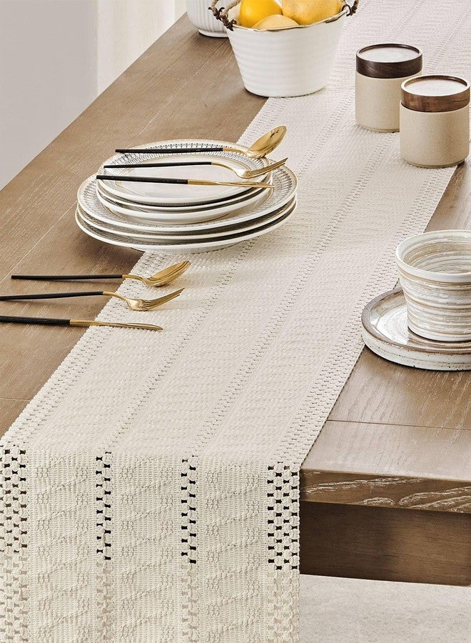 ZeeMart Macrame Style Boho Table Runner, Ivory Table Runners 72 Inches Long, Farmhouse Woven Home Decor, 12x72 Inch, Ivory - Image 5