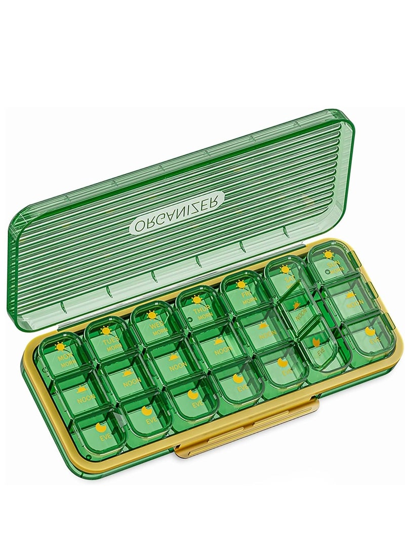 Generic Weekly Pill Dispensers/Organizer , 3 Times A Day, 7 Day Pill Box/Container, Large Compartments Travel Moisture-Proof Medicine Case for Fish Oil Vitamins Pills (Transparent Green)  - Image 1