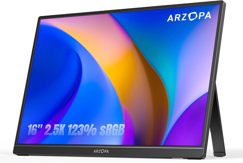 ترقية التكنولوجيا المبتكرة شاشة محمولة من ARZOPA بحجم 16 بوصة ودقة 2.5K، 2560×1600 QHD IPS مع تغطية ألوان sRGB بنسبة 123% وحامل مدمج، مع USB-C وHDMI وحماية للعين، شاشة خارجية ثانية لـ Mac والابتوب والهاتف وPS4/5 وXbox وSwitch - موديل Z1RC - Image 1