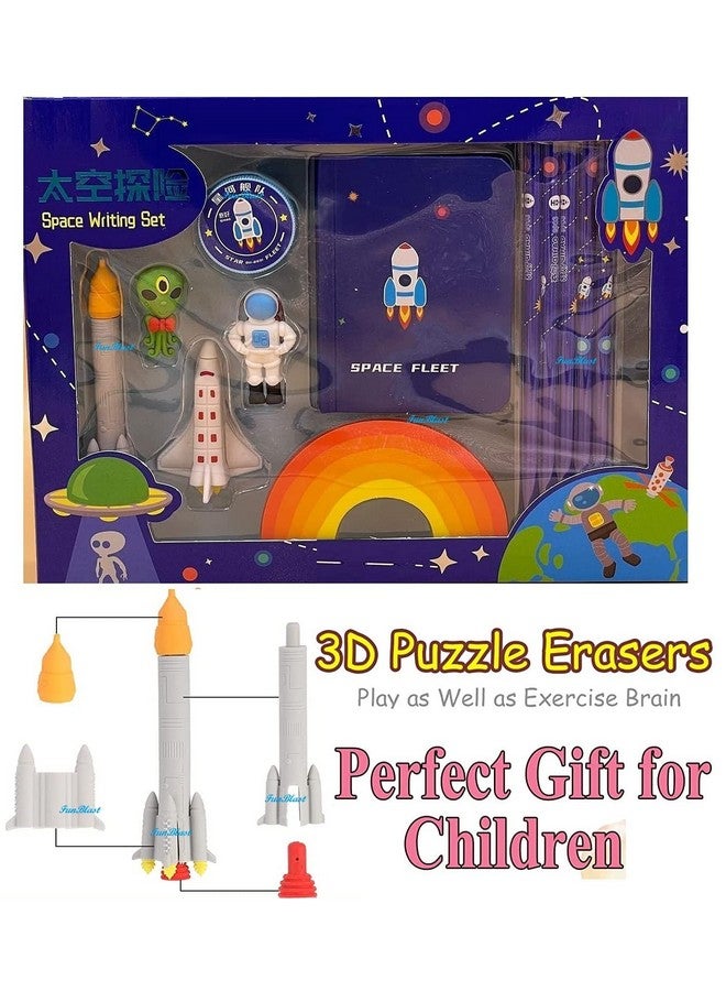 فنبلاست مجموعة أدوات مكتبية للأطفال من فن بلاست بطابع الفضاء، أقلام رصاص، ممحاة، مبراة، ومذكرات، مجموعة أدوات مكتبية، هدية قرطاسية للأطفال، هدايا عيد ميلاد للأطفال، هدايا إرجاع بطابع الفضاء (متعددة الألوان) - Image 3