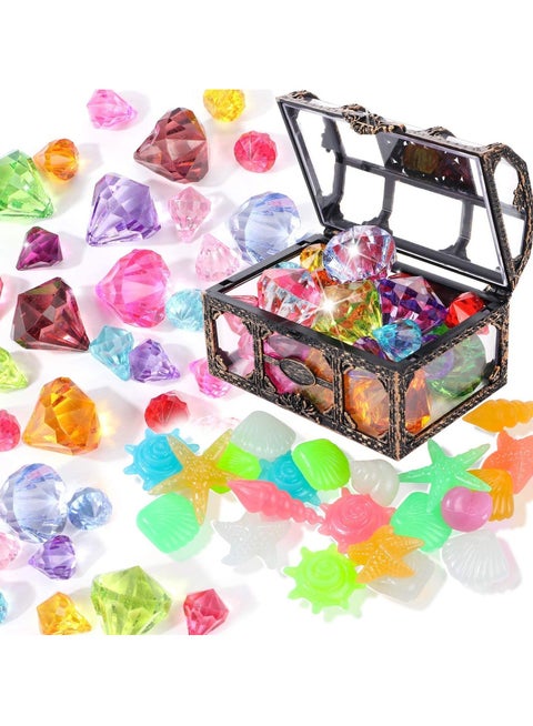 Dive Gem Pool Toys, Treasure Chest Colorful Sinking Gem Pirate Diving Toys Set Summer Underwater Swimming Toy Set Games for Kids (Random Color)