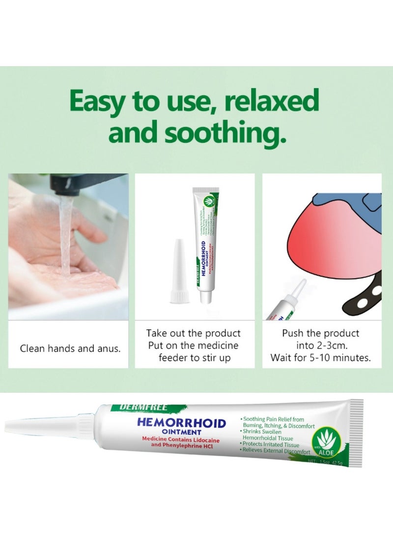 DERMFREE Hemorrhoid Ointment 42.5g Hemorrhoid Treatment Hemorrhoid Cream for Hemorrhoid Discomfort, Cooling Formula with Soothing Ingredients Targets Pain Swelling and Itching Fast Acting Ointment  - Image 2