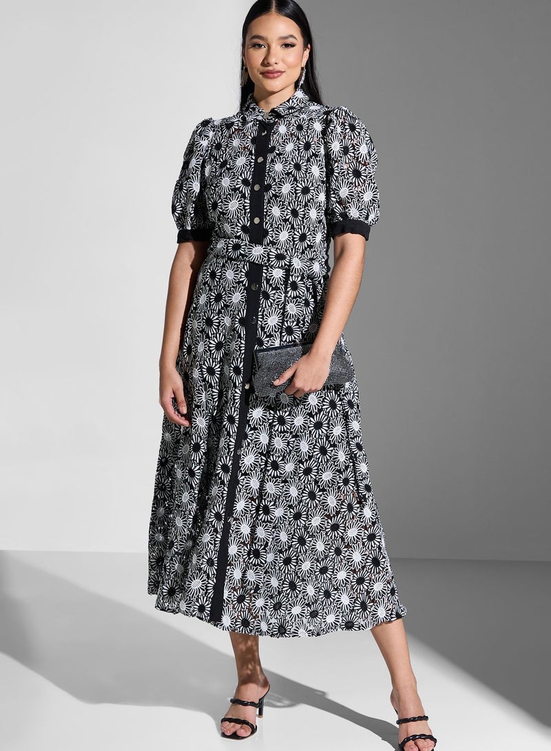 كوست فستان متوسط الطول مطرز بالأزهار - Image 1