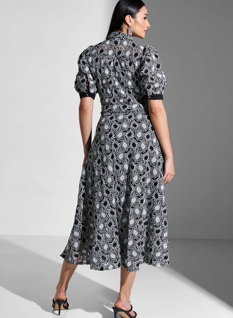 كوست فستان متوسط الطول مطرز بالأزهار - Image 2