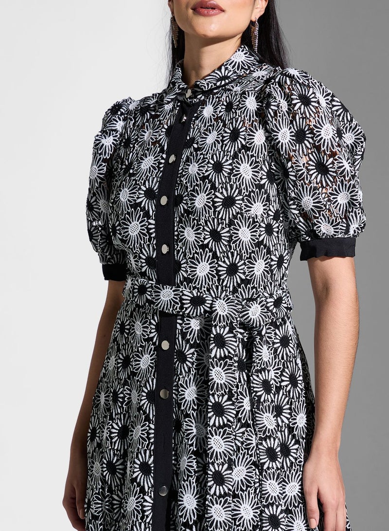 كوست فستان متوسط الطول مطرز بالأزهار - Image 3