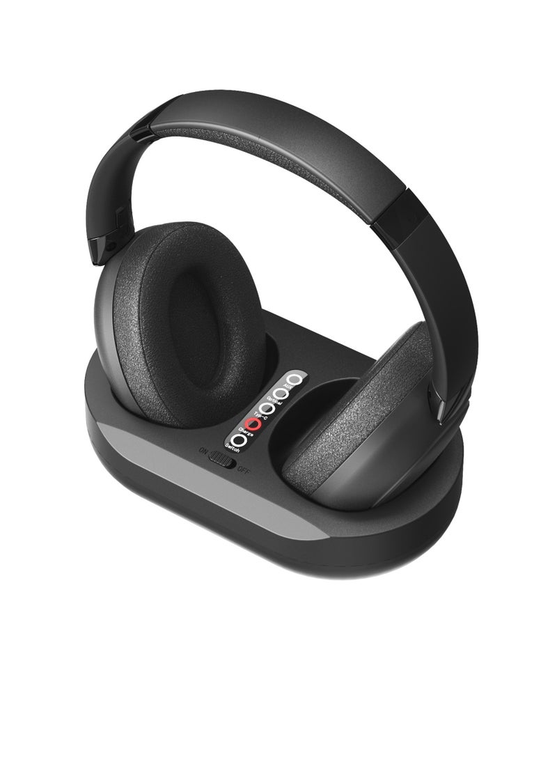 سماعة رأس بلوتوث، سماعة تلفزيون لاسلكية مزدوجة الوضع، سماعات رأس لاسلكية مريحة ومحمولة، سماعة رأس ستيريو عالية الجودة لألعاب الموسيقى التلفزيونية، (قطعة واحدة، أسود) - Image 1