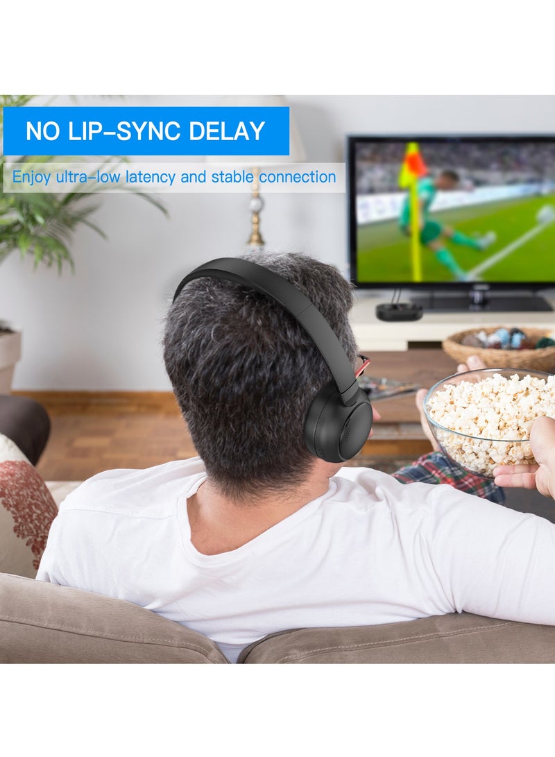 سماعة رأس بلوتوث، سماعة تلفزيون لاسلكية مزدوجة الوضع، سماعات رأس لاسلكية مريحة ومحمولة، سماعة رأس ستيريو عالية الجودة لألعاب الموسيقى التلفزيونية، (قطعة واحدة، أسود) - Image 4