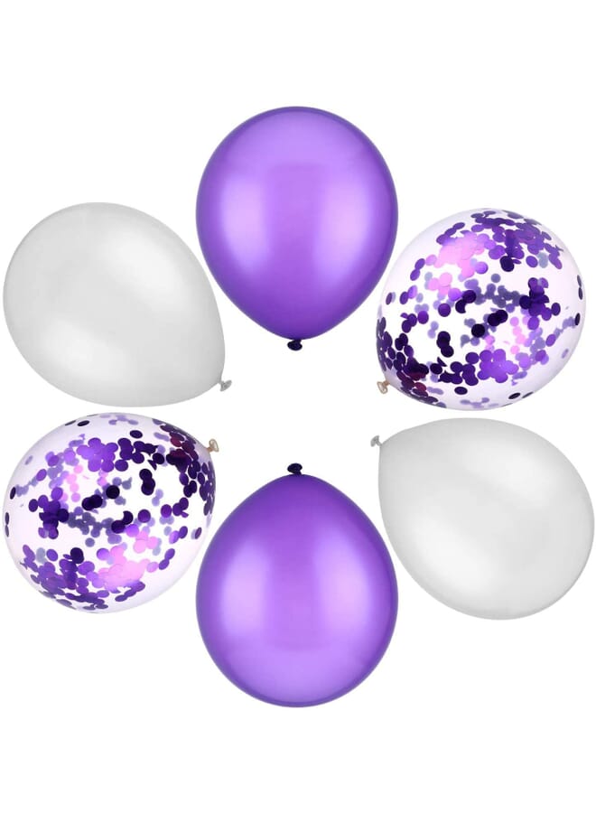 Party Time Set Of 12 Latex Confetti Balloons For Birthday Wedding Christening And Themed Party Decorations Violet & White Latex & Violet Confetti Balloons 12 Inches - Image 2
