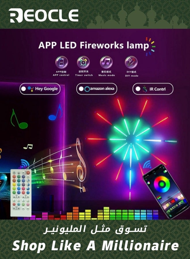 REOCLE Smart LED Firework Strip Lights with Remote Key Controller USB Powered Color Changing Fireworks Led Lights for Bedroom with Music Sync Effect RGB Led Strip Lights for Room Decor Party Gaming Room - Image 1