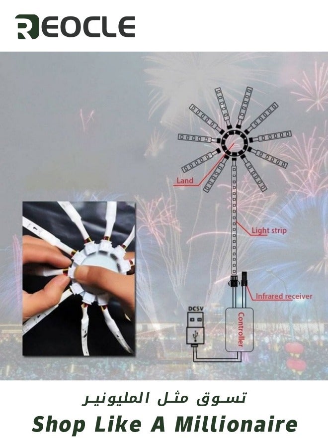 REOCLE Smart LED Firework Strip Lights with Remote Key Controller USB Powered Color Changing Fireworks Led Lights for Bedroom with Music Sync Effect RGB Led Strip Lights for Room Decor Party Gaming Room - Image 3