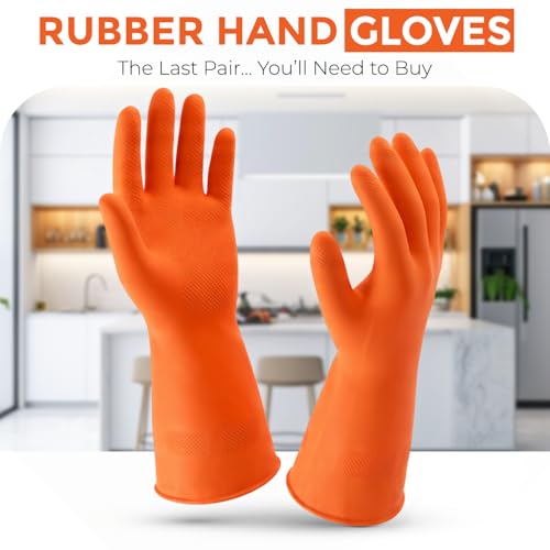 LADWA Pre-mium Household Rubber Hand gloves orange Color (1 Pair) for Dishwashing, gardening, kitchen cleaning - Image 2