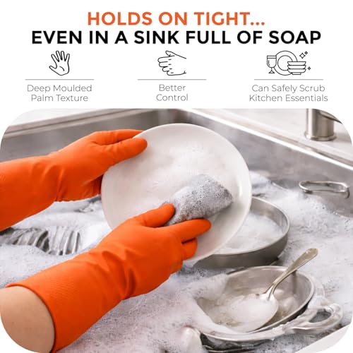 LADWA Pre-mium Household Rubber Hand gloves orange Color (1 Pair) for Dishwashing, gardening, kitchen cleaning - Image 3