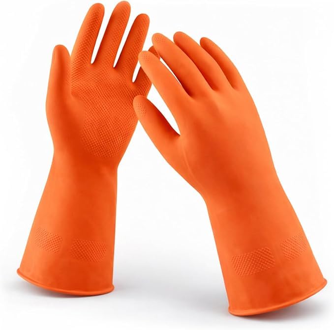 LADWA Pre-mium Household Rubber Hand gloves orange Color (1 Pair) for Dishwashing, gardening, kitchen cleaning - Image 1
