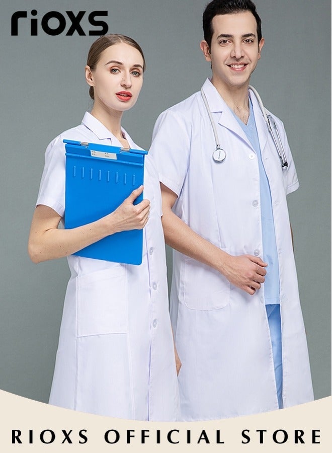 ريوكس معطف أبيض للنساء، معطف أبيض خفيف الوزن قصير الأكمام للصيف للمهنيين الطبيين، معطف طويل الأكمام لطب الأسنان للعناية بالأسنان، ملابس مهنية مريحة - Image 3