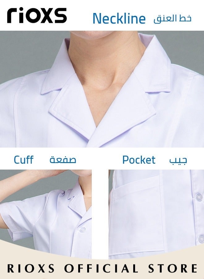 ريوكس معطف أبيض للنساء، معطف أبيض خفيف الوزن قصير الأكمام للصيف للمهنيين الطبيين، معطف طويل الأكمام لطب الأسنان للعناية بالأسنان، ملابس مهنية مريحة - Image 4