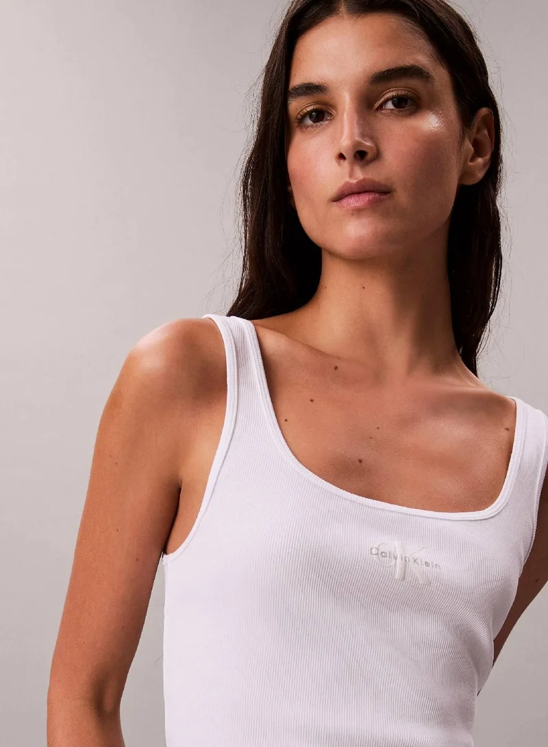 Calvin Klein Jeans Bright White Slim Ribbed Cotton Tank Top for Women | Best Price UAE