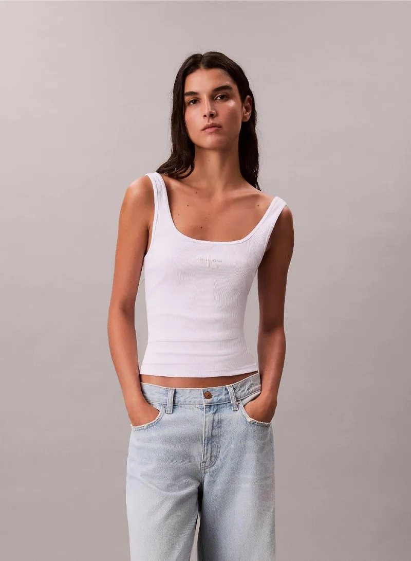 Calvin Klein Jeans Bright White Slim Ribbed Cotton Tank Top for Women | Best Price UAE