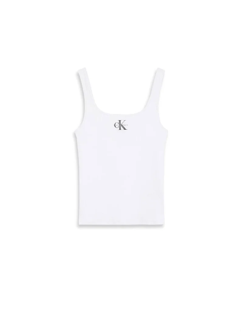 Calvin Klein Jeans Bright White Slim Ribbed Cotton Tank Top for Women | Best Price UAE