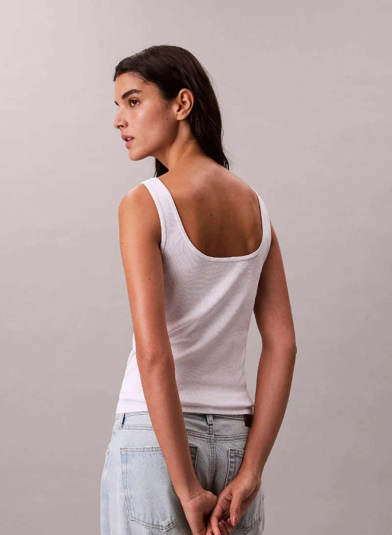 Calvin Klein Jeans Bright White Slim Ribbed Cotton Tank Top for Women | Best Price UAE