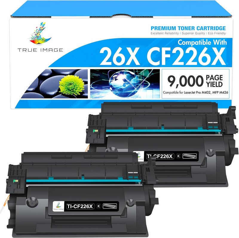 TRUE IMAGE CF226X 26X Toner Cartridge for HP Printer Replacement for HP 26X CF226X 26A CF226A Laserjet Pro M402n M402dn MFP M426fdw M426fdn M426dw M402dne M402 Printer Ink High Yield (Black, 2 Pack) - Image 1