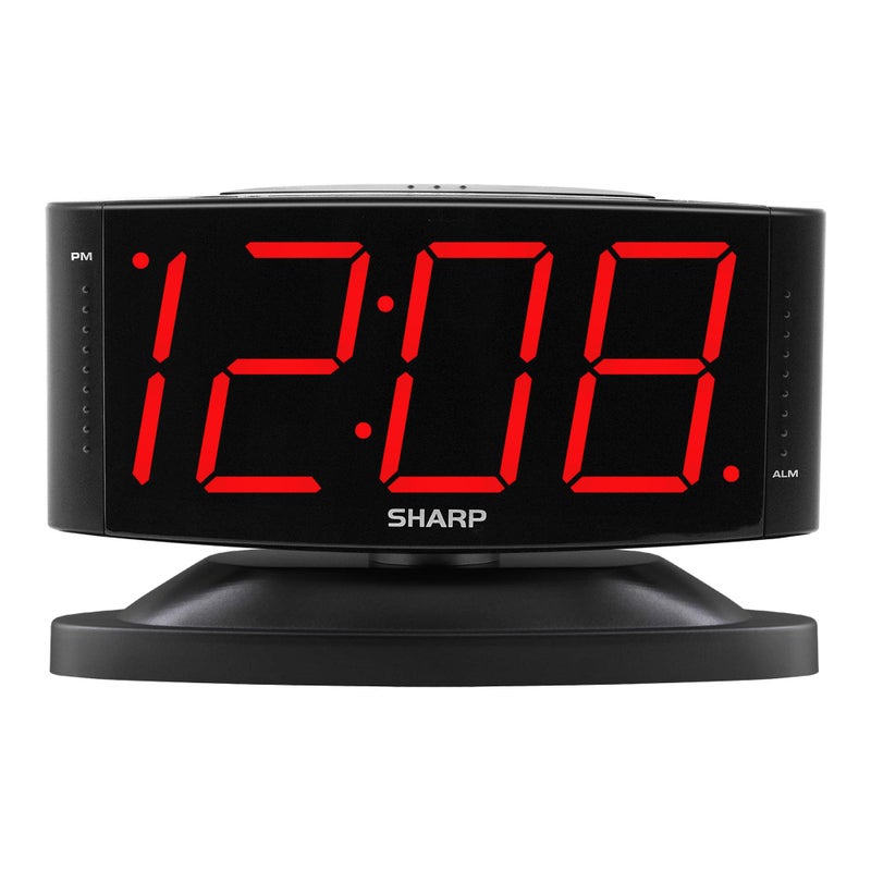 Sharp Home LED Digital Alarm Clock â€“ Swivel Base - Outlet Powered, Simple Operation, Alarm, Snooze, Brightness Dimmer, Big Green Digit Display, (Midnight Black -Red LED) - Image 1