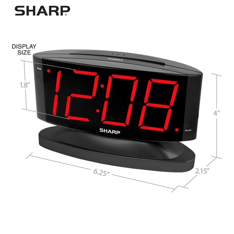 Sharp Home LED Digital Alarm Clock â€“ Swivel Base - Outlet Powered, Simple Operation, Alarm, Snooze, Brightness Dimmer, Big Green Digit Display, (Midnight Black -Red LED) - Image 5