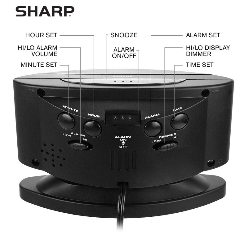 Sharp Home LED Digital Alarm Clock â€“ Swivel Base - Outlet Powered, Simple Operation, Alarm, Snooze, Brightness Dimmer, Big Green Digit Display, (Midnight Black -Red LED) - Image 3