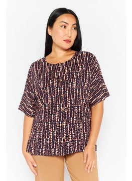 Women Round Neck Short Sleeves Allover Printed Shirt, Navy Combo - pzsku/ZBDF77543AE708F39F8ADZ/45/_/1737642930/37b654f3-d5e1-4f64-928c-160026e2db7b