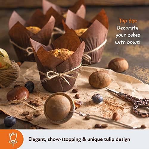 DEERA Brown Tulip Cupcake Liners – Muffin Paper Moulds for Elegant Baking – Pack of 200 - Image 3