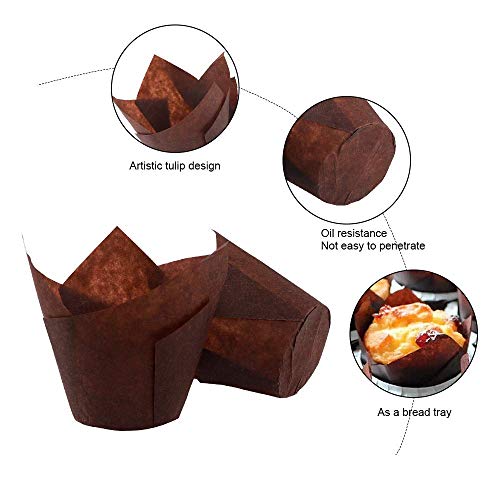 DEERA Brown Tulip Cupcake Liners – Muffin Paper Moulds for Elegant Baking – Pack of 200 - Image 2