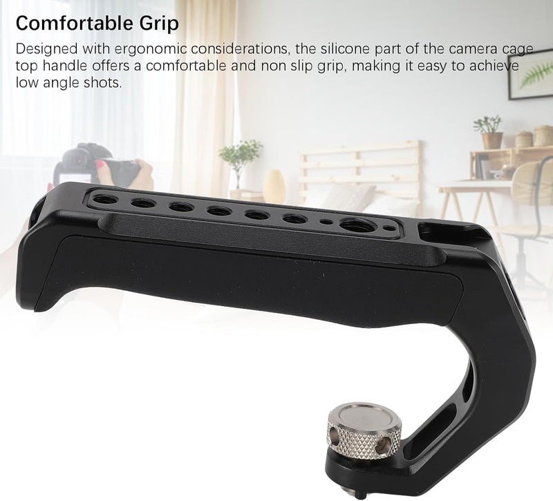Camera Cage Top Handle Aluminum Alloy Silicone, Video Stabilizing Rig Handle Grip with Cold Shoe Mount and Screw Holes - Ergonomic Design, Versatile Accessory Compatibility, Idea - Image 3