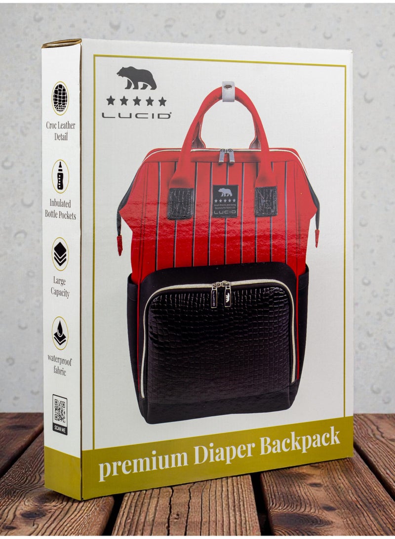 Lucid's latest maternity bag (leather), water-resistant, with changing mat and thermal bottle holder with heating element - red in Black - Image 2