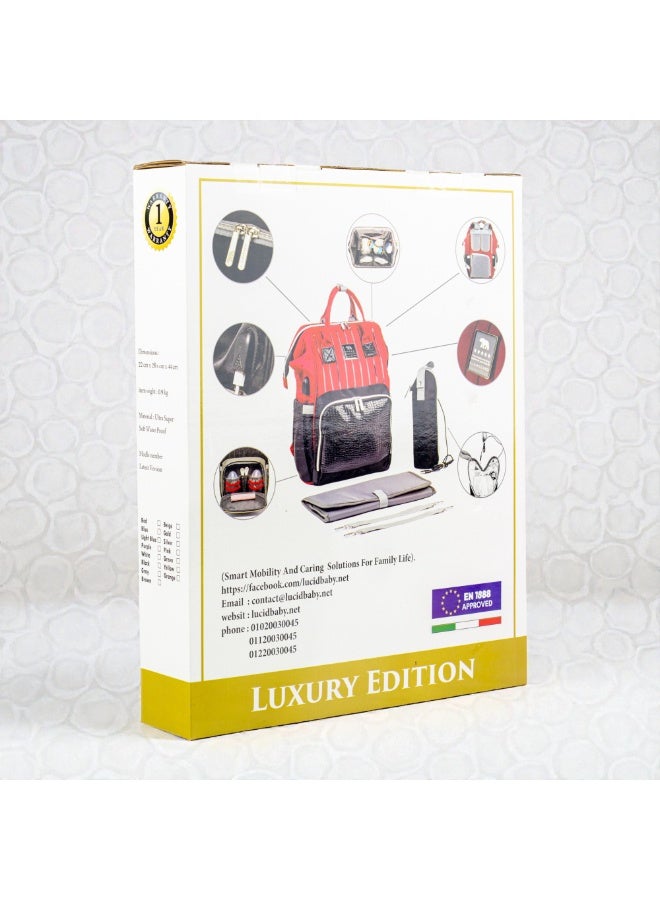 Lucid's latest maternity bag (leather), water-resistant, with changing mat and thermal bottle holder with heating element - red in Black - Image 3