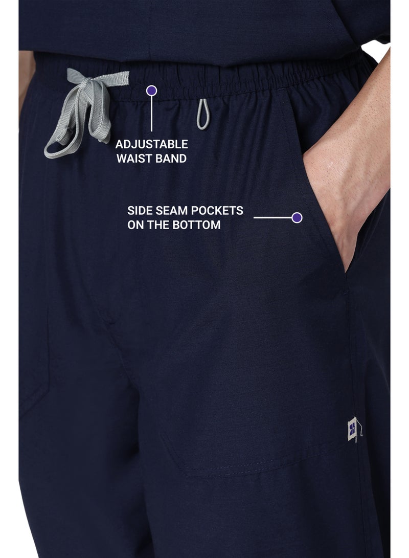 KNYA Active Men's 5-Pocket  Scrubsuit V Neck Flexibile & Comfortable Top & Bottom Easily Accessible Pockets Uniform for Doctors (Navy Blue) - Image 4