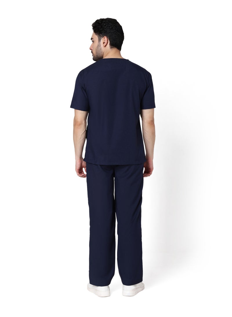 KNYA Active Men's 5-Pocket  Scrubsuit V Neck Flexibile & Comfortable Top & Bottom Easily Accessible Pockets Uniform for Doctors (Navy Blue) - Image 2