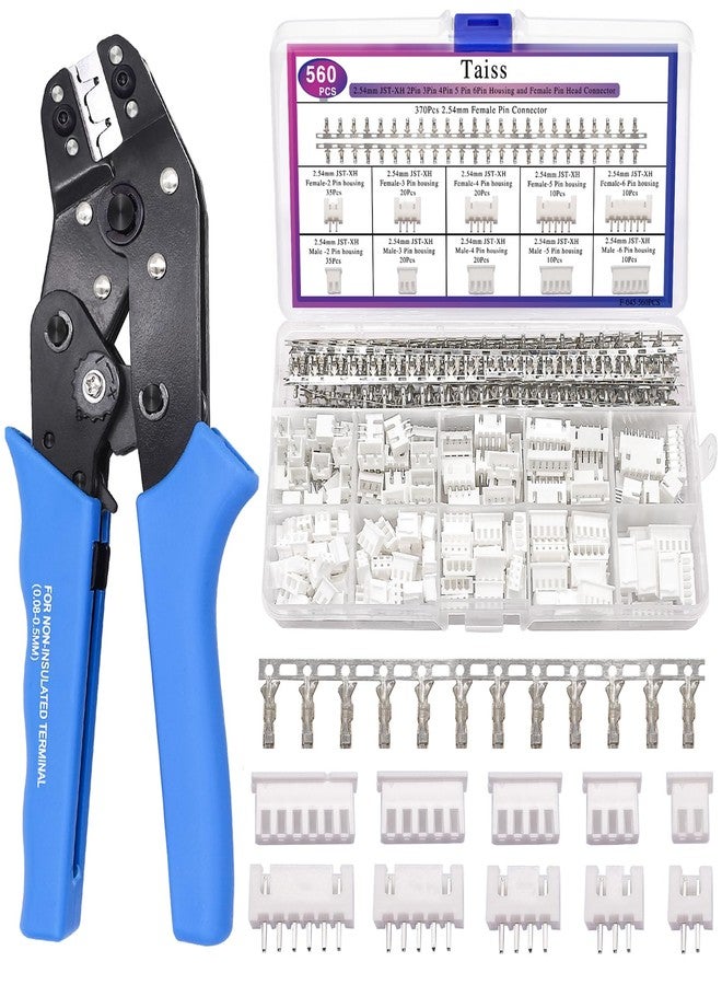Taiss 560PCS 2.54mm JST-XH Connector Kit 2.54mm 2/3/4/5/6 Pin Housing Female and Male Adapter Cable Connectors Plug,JST Connectors Female Pin Head Connector Adapter Plug with Wire Crimper Plier - Image 1