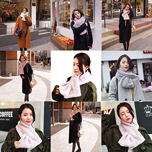 YOUR SMILE - Women's Winter Autumn Warm Premium Solid Color Long Rectangle Fur Soft Furry Wrap Around Loophole Scarf (White/Fur) - Image 3