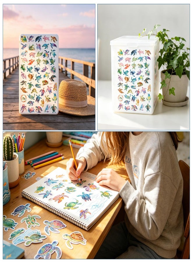 Robmoda ٥٠ قطعة من ملصقات السلاحف البحرية الملونة للأطفال، ملصقات فينيل مقاومة للماء لحيوانات المحيط اللطيفة لأجهزة الكمبيوتر المحمول، وزجاجات المياه، وحقائب السفر، والأكواب، وحافظات الهواتف، وألواح التزلج. - Image 3