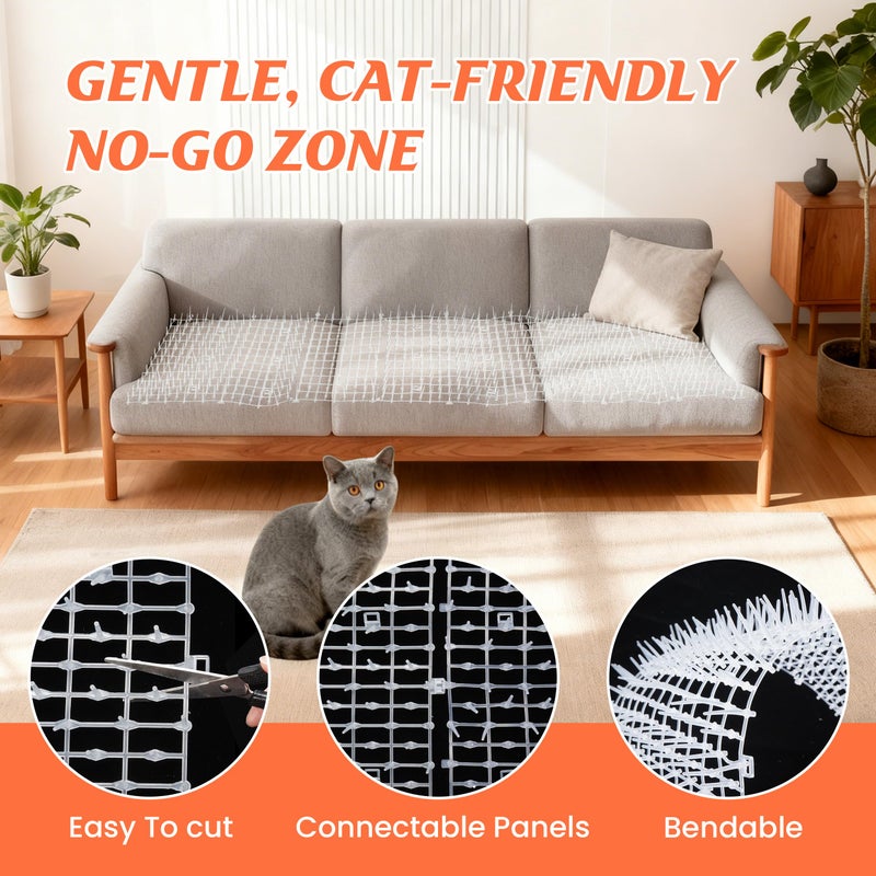 OCEANPAX Transparent Cat Scat Mat with Spikes, 6.5FT Clear Cat Deterrent Mat for Sofa, Windowsill, Balcony & Garden, Cuttable Indoor Outdoor Pet Repellent Mat, 78 x 11 Inch - Image 2