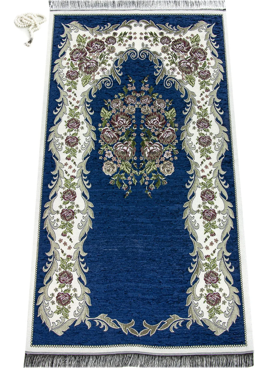 İhvan Luxury Gülce Chenille Prayer Rug Navy Blue