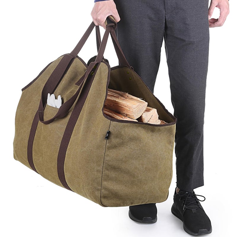 BONTHEE Extra Large Waterproof Firewood Log Carrier Canvas Firewood Holder Indoor with Shoulder Strap and Top Handles Contained Weight-Relief Pad for Easy Carry - Image 1