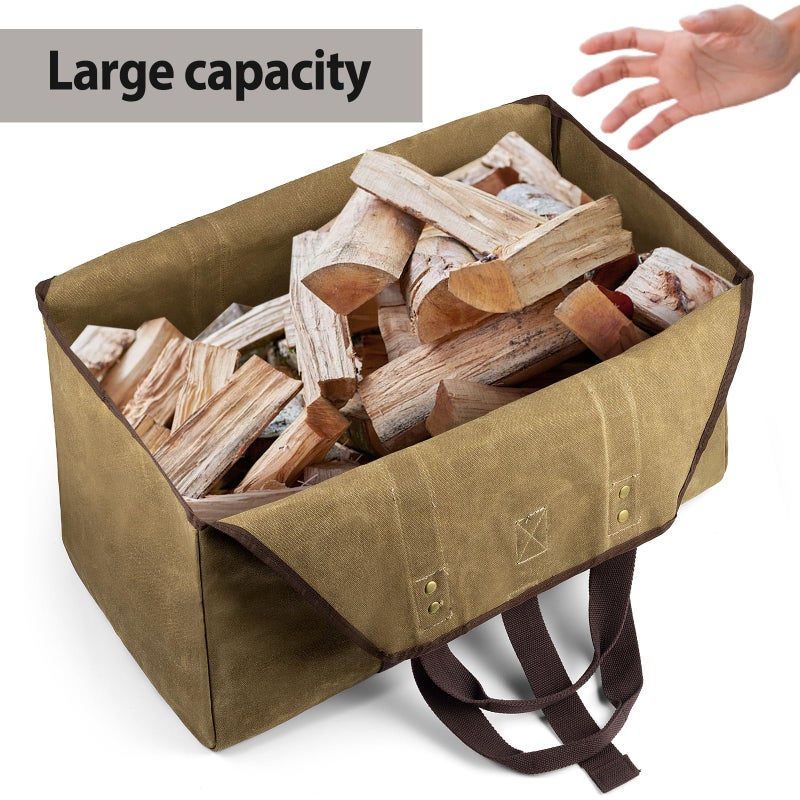 BONTHEE Extra Large Waterproof Firewood Log Carrier Canvas Firewood Holder Indoor with Shoulder Strap and Top Handles Contained Weight-Relief Pad for Easy Carry - Image 3