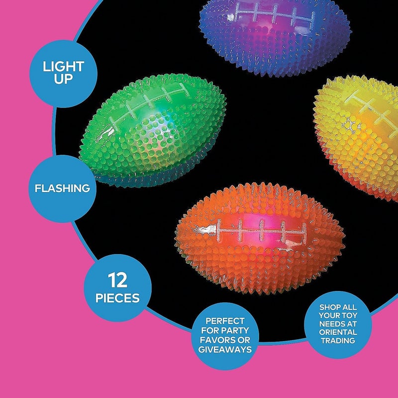 Fun Express Light Up Mini Footballs Bulk Set of 12 - Glow in Dark Rubber Football Toys for Kids Ages 6-12 for Boys 8-10 Year Old | Outdoor Games & Sports Party Favors - Image 4