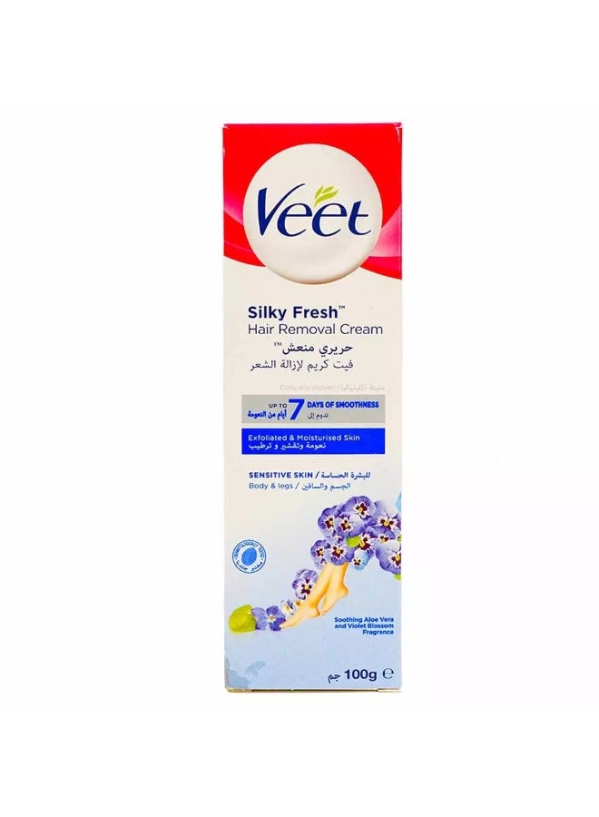 Veet Soothing Aloe Vera and Violet Blosson Fragrence Hair Removal Cream for sensitive Skin- 100gms - Image 1