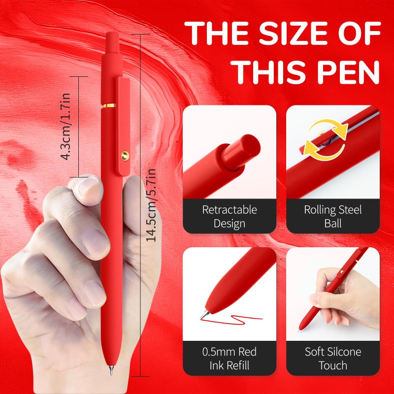UIXJODO Red Pens, 6 Pcs Red Ink Pens Fine Point Smooth Writing Pens, 0.5mm Colored Ink Gel Pens for Journaling Note Taking, School Supplies Gifts for Women (6 Pcs Gold Red - Red Ink) - Image 2