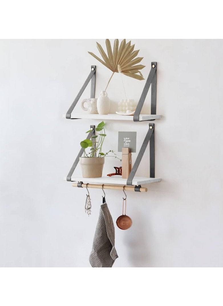 Home Gallery PU Gray Leather Strap Wall Floating Shelves White  - Image 1