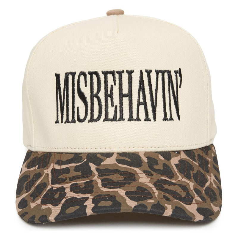 Funky Junque Two-Tone Canvas Snapback Baseball Cap - Miss Behavin - Leopard/Beige - Image 1