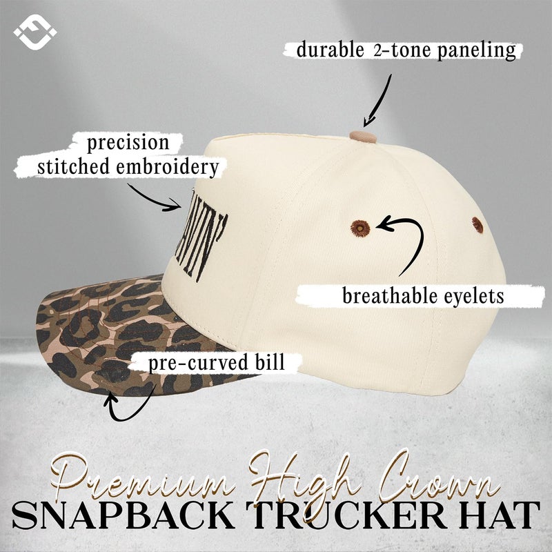 Funky Junque Two-Tone Canvas Snapback Baseball Cap - Miss Behavin - Leopard/Beige - Image 3