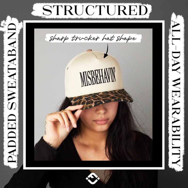 Funky Junque Two-Tone Canvas Snapback Baseball Cap - Miss Behavin - Leopard/Beige - Image 5
